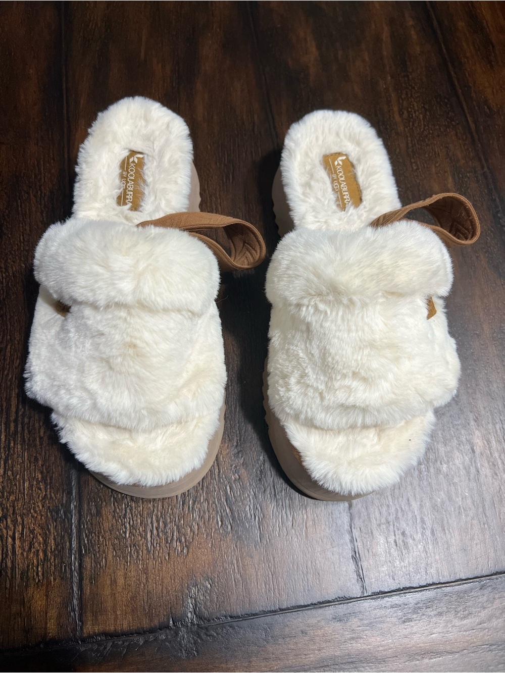 Koolaburra By UGG Women's Furr-Ah Open Toe Slide Slippers EUC US 8 UK 6